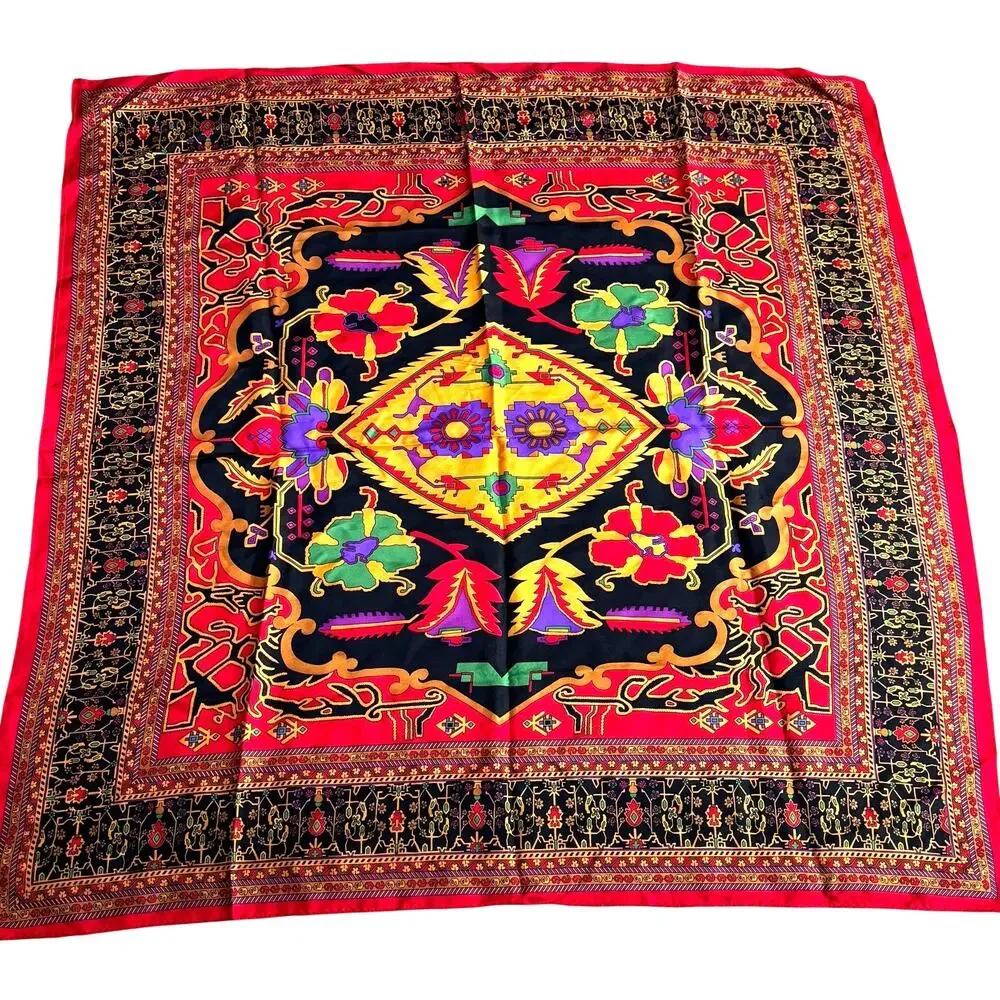 Vintage 1980s Linda Allard for Ellen Tracy silk scarf square ornate geometric